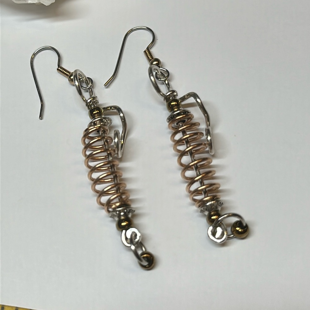 Artsy spring like gold and silver dangle boho earrings